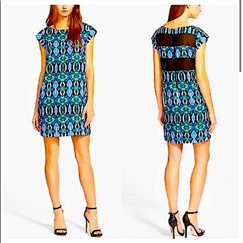 SAM EDELMAN Blue Green Snakeskin Print Short Sleeve Dress Size Small Scoop Neck